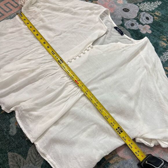 KLD white Flowy Oversized Blouse Large Short Flutter Sleeves Button Up Womens - Picture 5 of 11